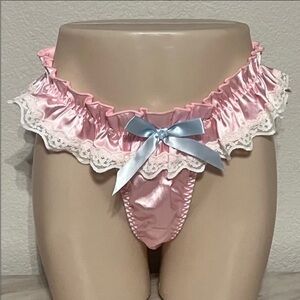 Pink Satin Ruffle Panties with Lace Trim